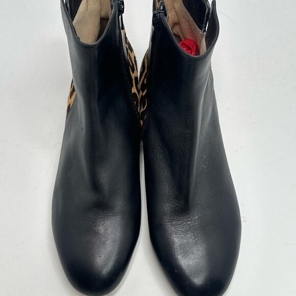 🔻🔻SOLD 🔻🔻MICHAEL KORS  MIRA BLACK LEATHER BOOTIE w/CALF HAIR ZIPPER 9M - Picture 2 of 14